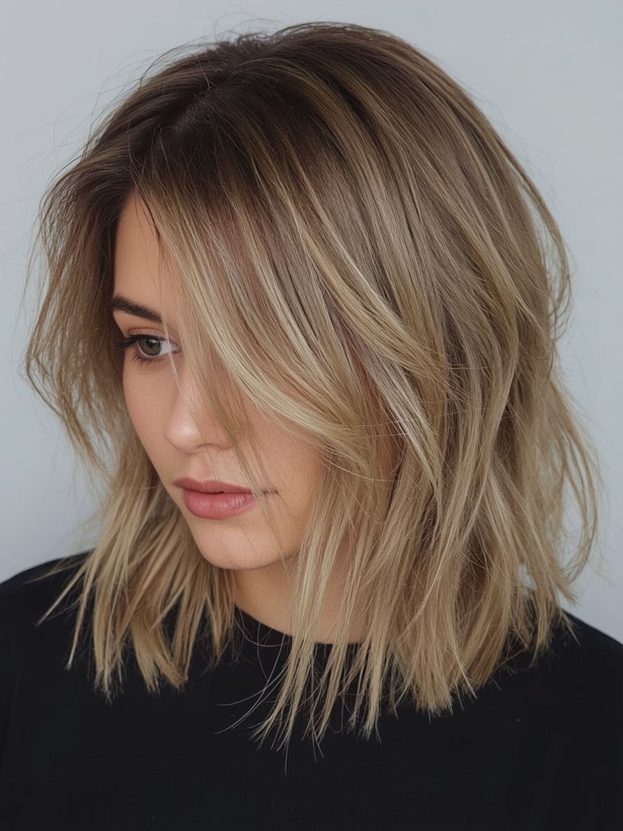Shoulder Length Layered Bob with Side Part for Thin, Fine Hair