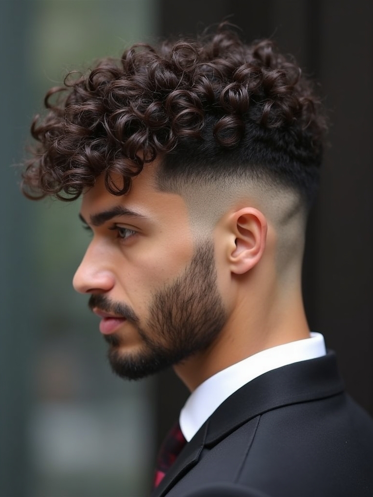 Men's Short Curly Hairstyles: The Defined Quiff with Tapered Sides