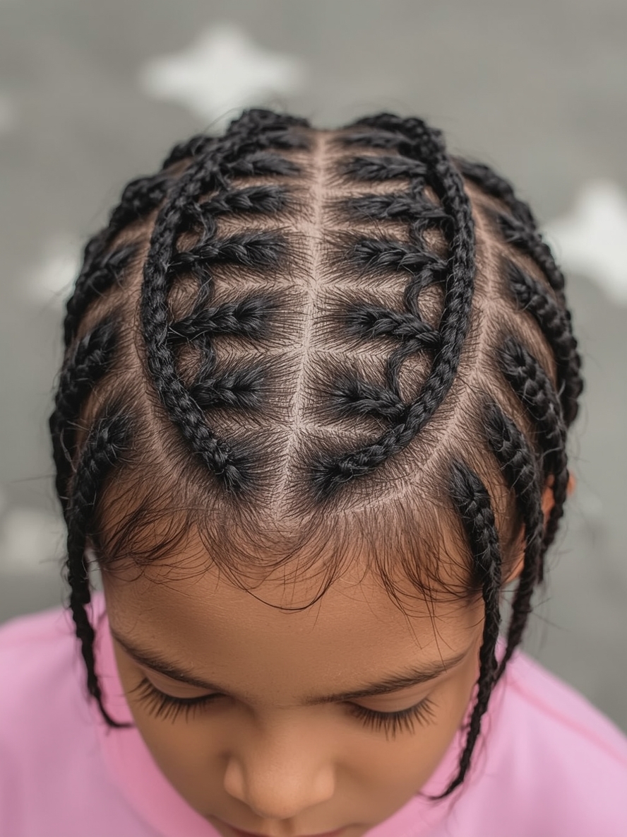 Kids Cornrow Hairstyles: Heart-Shaped Designs
